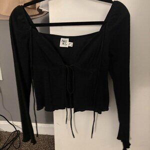 Princess Polly black longsleeve trendy tie front top size 2